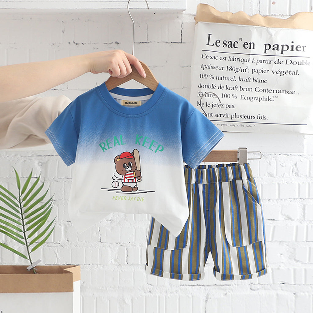 Boys Cartoon Graphic T-Shirt With Striped Shorts