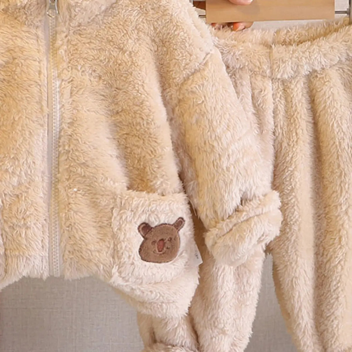 Boys Beige Fleece Zip-up Jacket With Jogger Co-ord Sets Sets