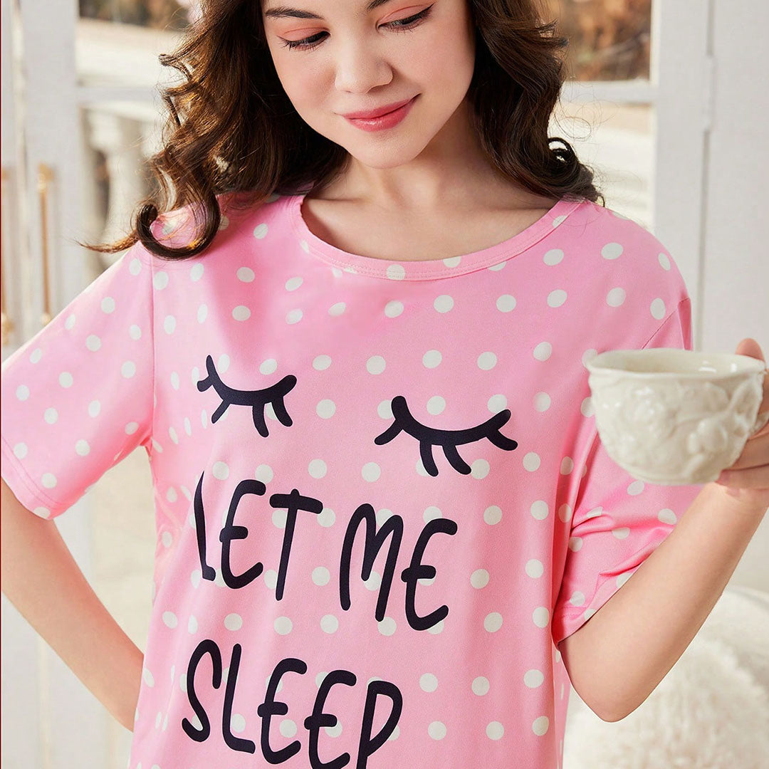 Girls Pink Polka Dot Print Night Dress Casual Dresses