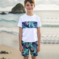 Boys White Tropical Printed Short Sleeves T-Shirt & Shorts Swimsuit Sets Sets