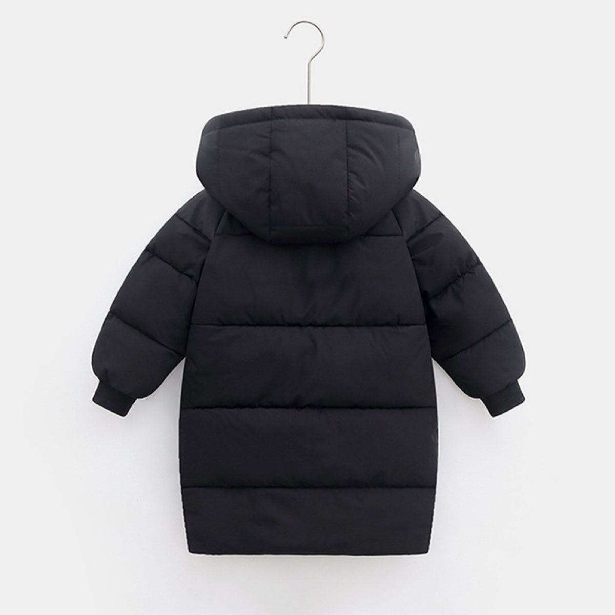 Boys Black Solid Puffer Hooded Down Jacket Coats & Jackets