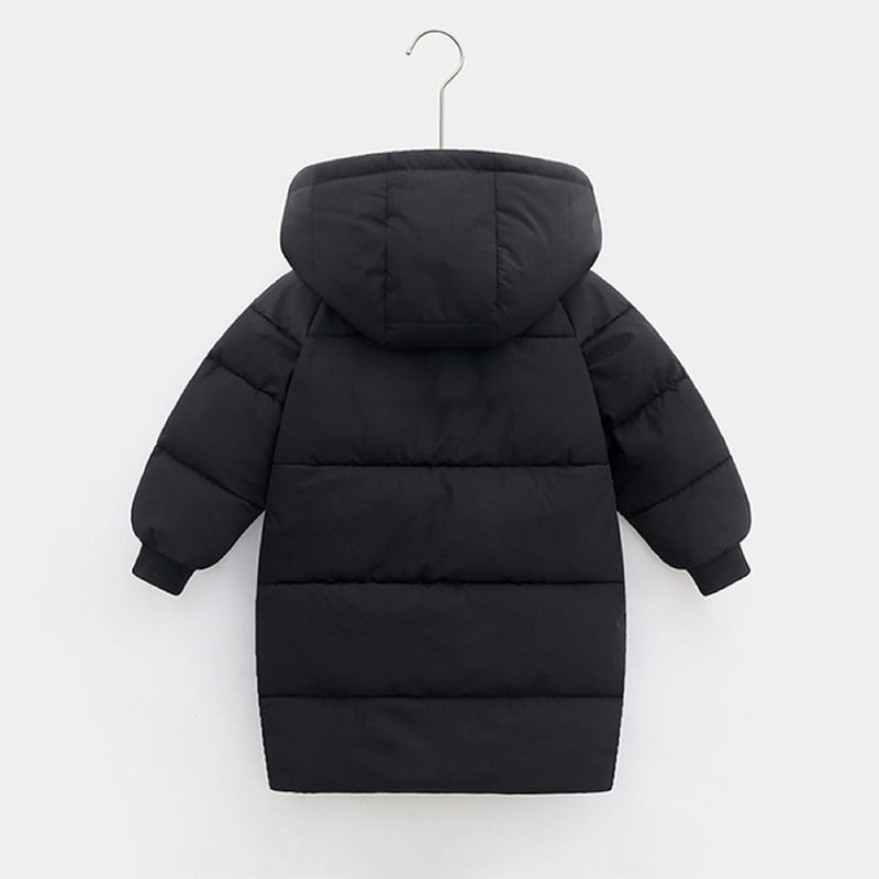 Boys Black Solid Puffer Hooded Down Jacket Coats & Jackets