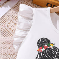 Girls Graphic Printed T-Shirt With Floral Skirt Set Sets   