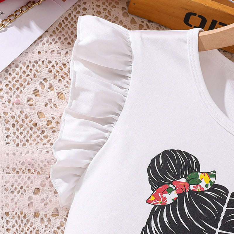 Girls Graphic Printed T-Shirt With Floral Skirt Set Sets   