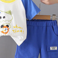 Boys Blue Dinosaur Graphic Short Sleeves T-Shirt With Elasticated Shorts Sets Sets