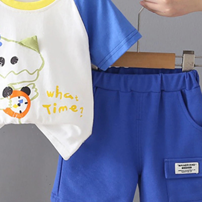 Boys Blue Dinosaur Graphic Short Sleeves T-Shirt With Elasticated Shorts Sets Sets
