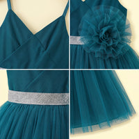 Girls Teal Floral Applique Fit & Flare Party Dress Party Dresses