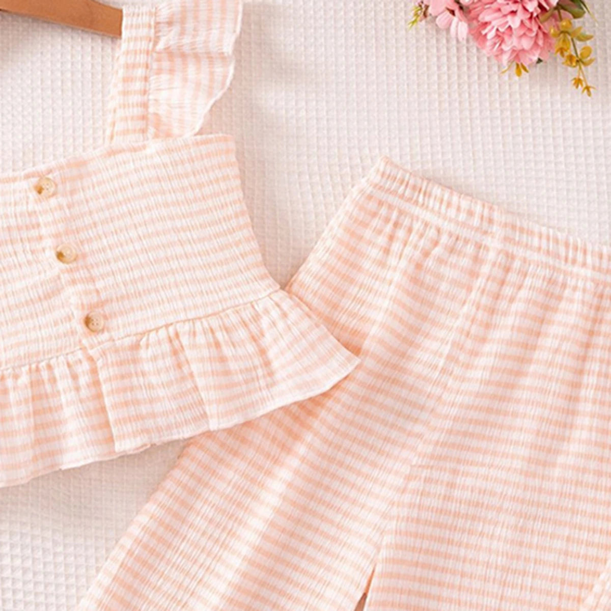 Girls Pink Stripes Sleeveless Top With Pants Co-ord Sets Sets