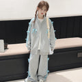 Girls Grey Bow Detailed Oversized Zip-up Jacket With Pants Co-ord Sets Sets Grey 5-6 Y