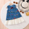 Girls Blue Sleeveless Floral Embroidered A-line Dress Casual Dresses Blue 1-2 Y