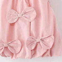 Girls Pink Solid Sleeveless Balloon Dress With Bow Details Casual Dresses