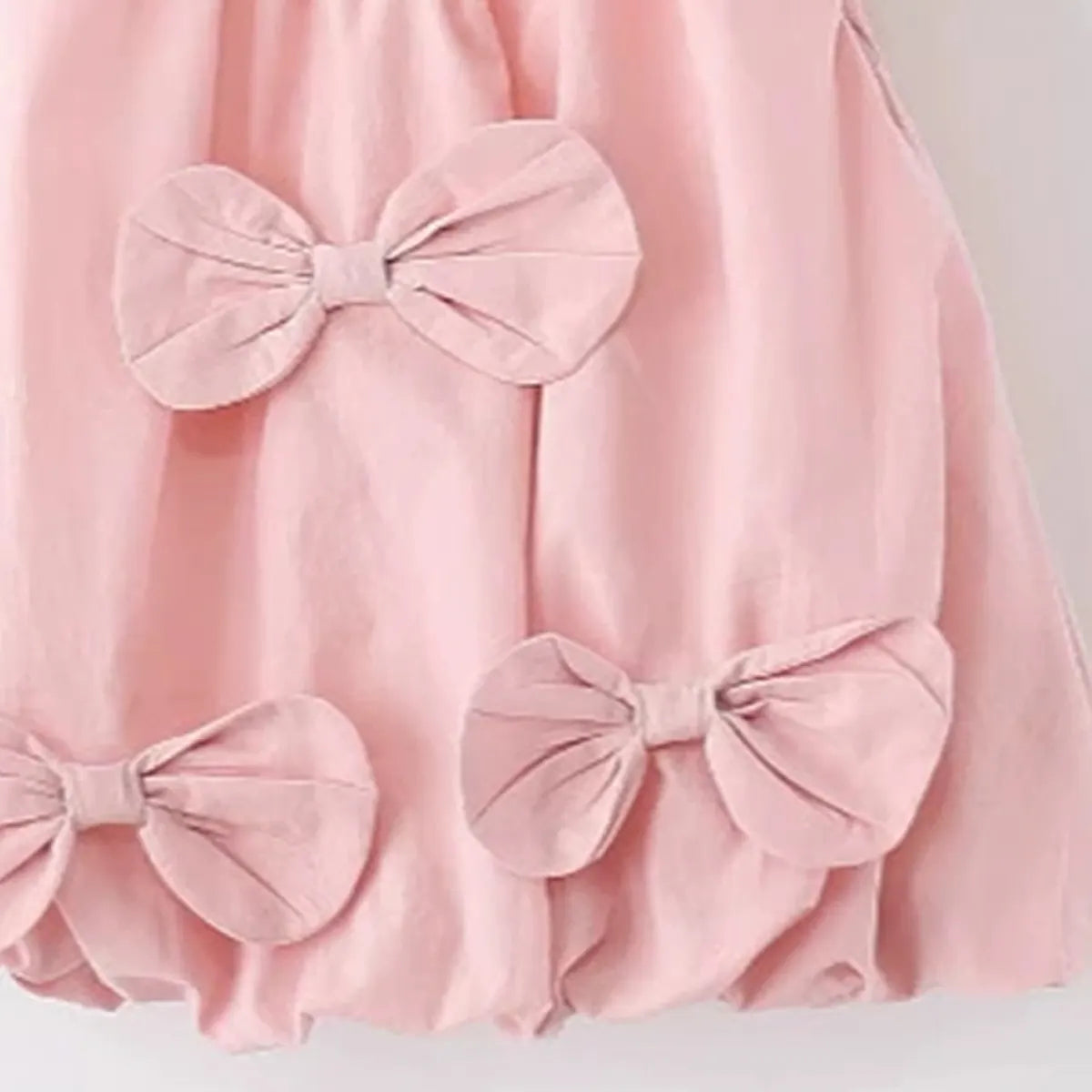 Girls Pink Solid Sleeveless Balloon Dress With Bow Details Casual Dresses