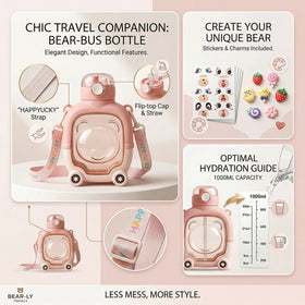Kids Blush Pink Bear Cartoon Straw Water Bottle Trending Accessories