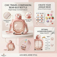 Kids Blush Pink Bear Cartoon Straw Water Bottle Trending Accessories