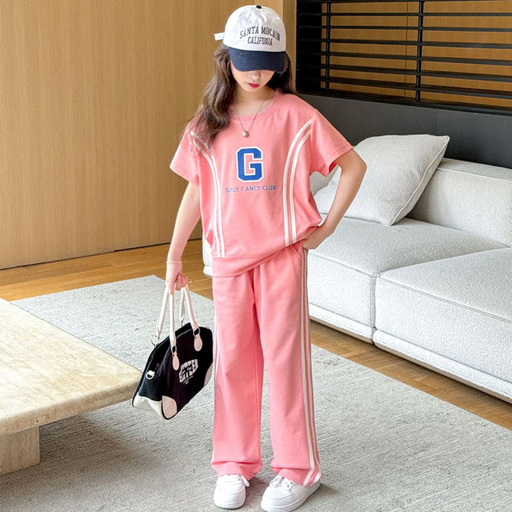 Girls Sleeveless Graphic T-Shirt With Knitted Trouser