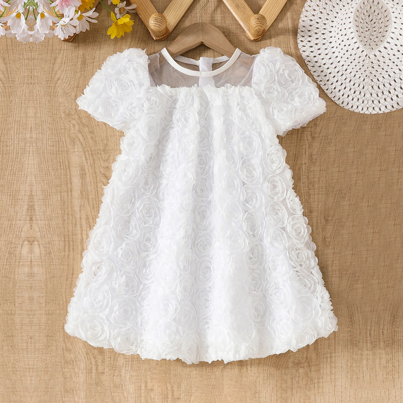 Girls White Floral Embellished A-line Dress Party Dresses White 3-4 Y