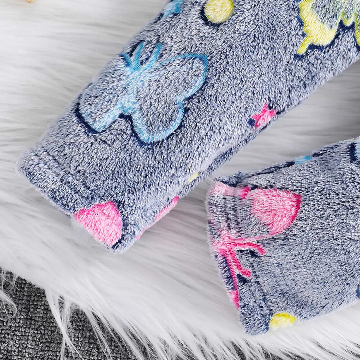 Girls Grey Self-Design Butterfly Patterns Hooded Fleece Sweatshirt With Pant Co-ord Sets 2 pc. Sets