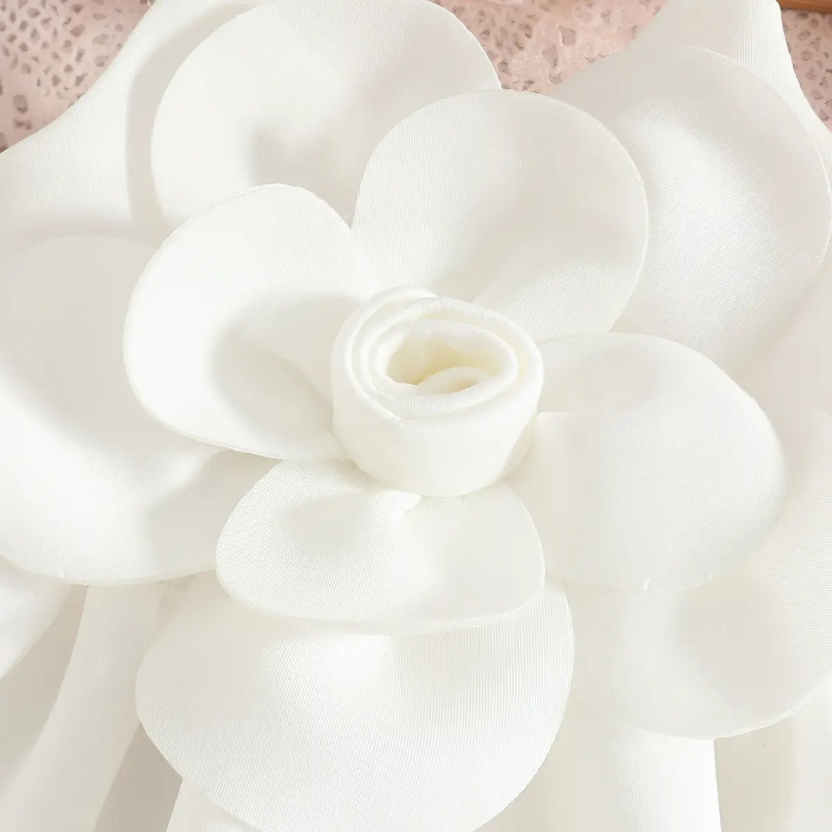 Girls White Flower Applique Fit & Flare Party Wear Dress Party Dresses