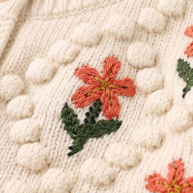 Girls Cream Floral Long Sleeve Cardigan Sweaters & Cardigans