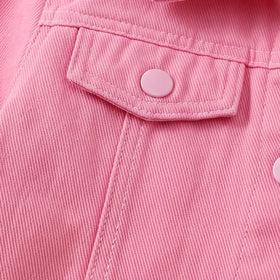 Girls Pink Long Sleeve Typography Denim Jacket Coats & Jackets