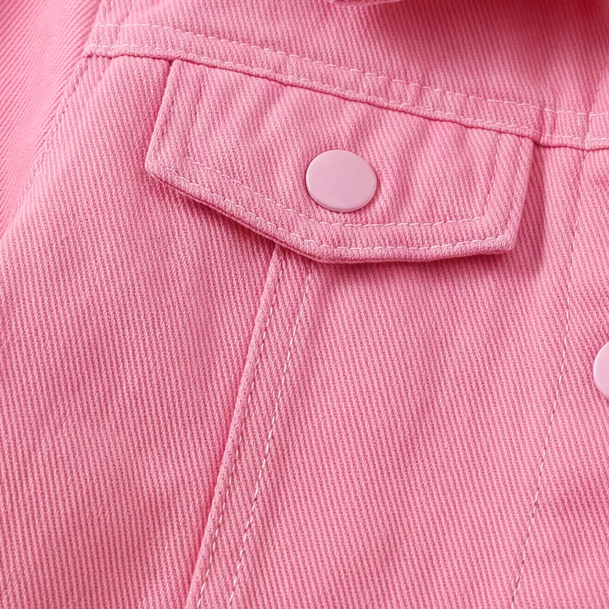 Girls Pink Long Sleeve Typography Denim Jacket Coats & Jackets