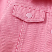 Girls Pink Long Sleeve Typography Denim Jacket Coats & Jackets