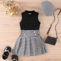 Girls Sleeveless Top with Pleated Skirt & Beret Hat Set Sets