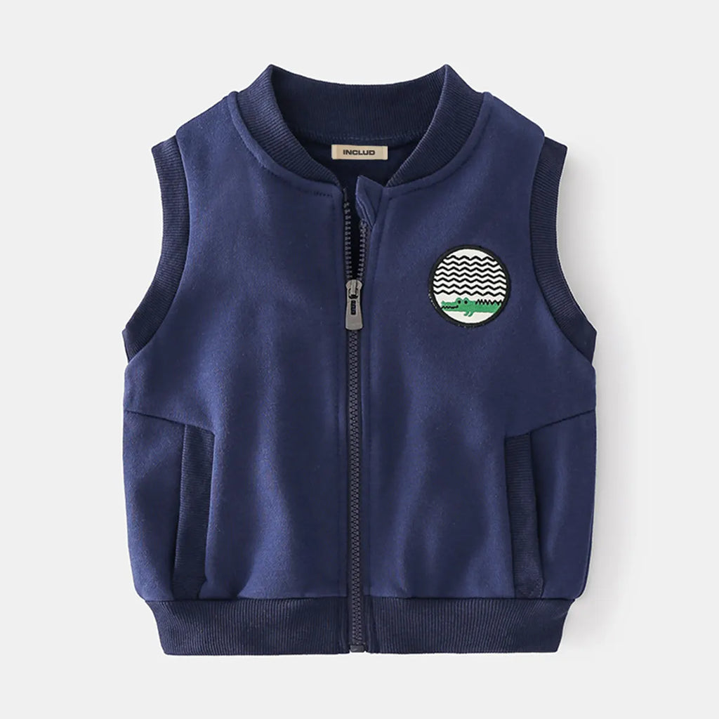 Boys Navy Blue Sleeveless Zip-up Vest Coats & Jackets