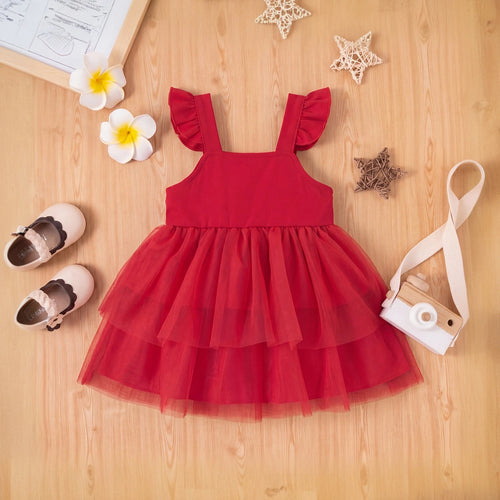 Girls Red Duck Applique Sleeveless Layered Dress Casual Dresses