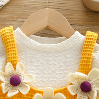 Girls Puffed Sleeves Top with Yellow Floral Textured Crop Top & Jeans Sets Sets