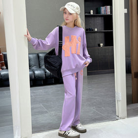 Girls Purple Hi Printed Winter Sweatshirt With Pants Set 2 pc. Sets