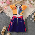 Girls Multicolor Graphic Flutter Sleeve A-Line Dress Casual Dresses Multicolor 2-3 Y