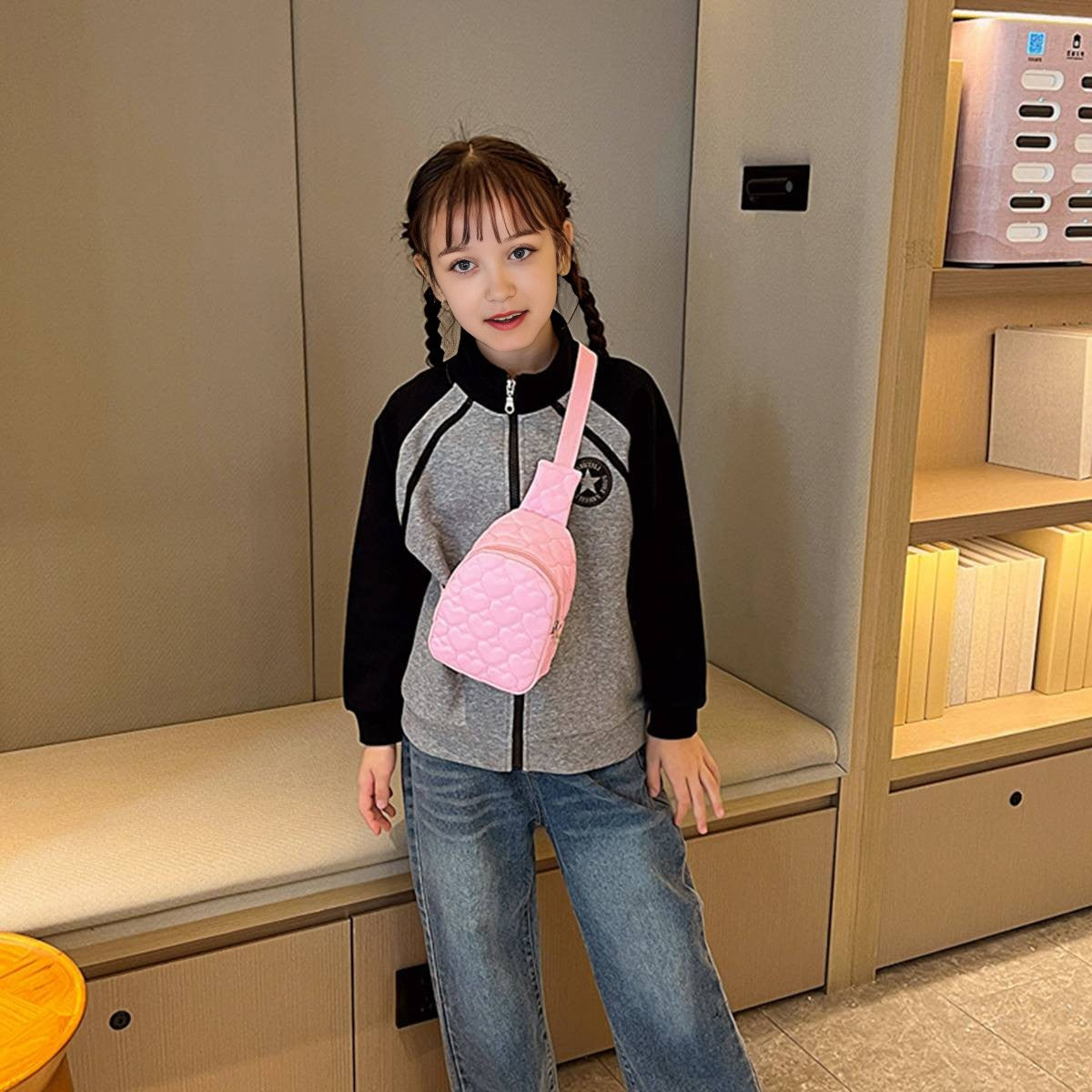 Girls Pink PU Leather Crossbody Bag Trending Accessories Pink Onesize
