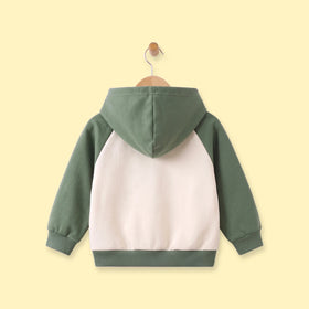 Boys Olive Green Colorblocked Zip-Up Hoodie Sweatshirts & Hoodies