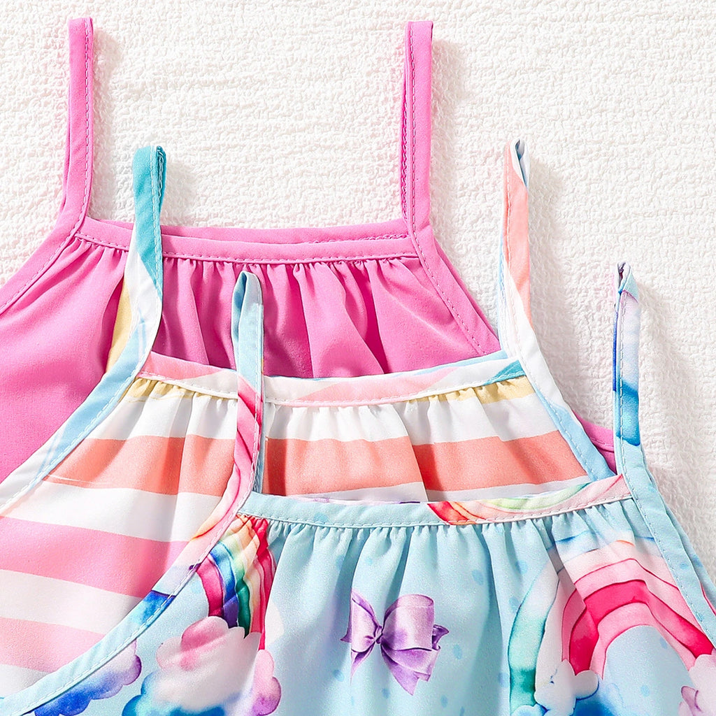 Girls Multicolor Sleeveless Flared A-line Dresses Pack Of 3 Casual Dresses
