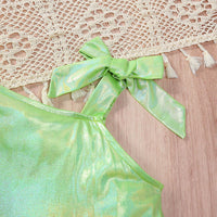 Girls Green Holographic One-Shoulder Crop Top with Shorts Set Sets