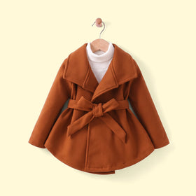 Girls Brown Solid Long Sleeve Trench Coat Coats & Jackets Brown 1-2 Y