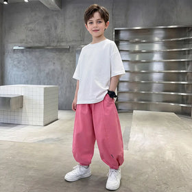 Boys Pink Solid Relaxed Fit Wide Leg Pants Pants Pink 2-3 Y