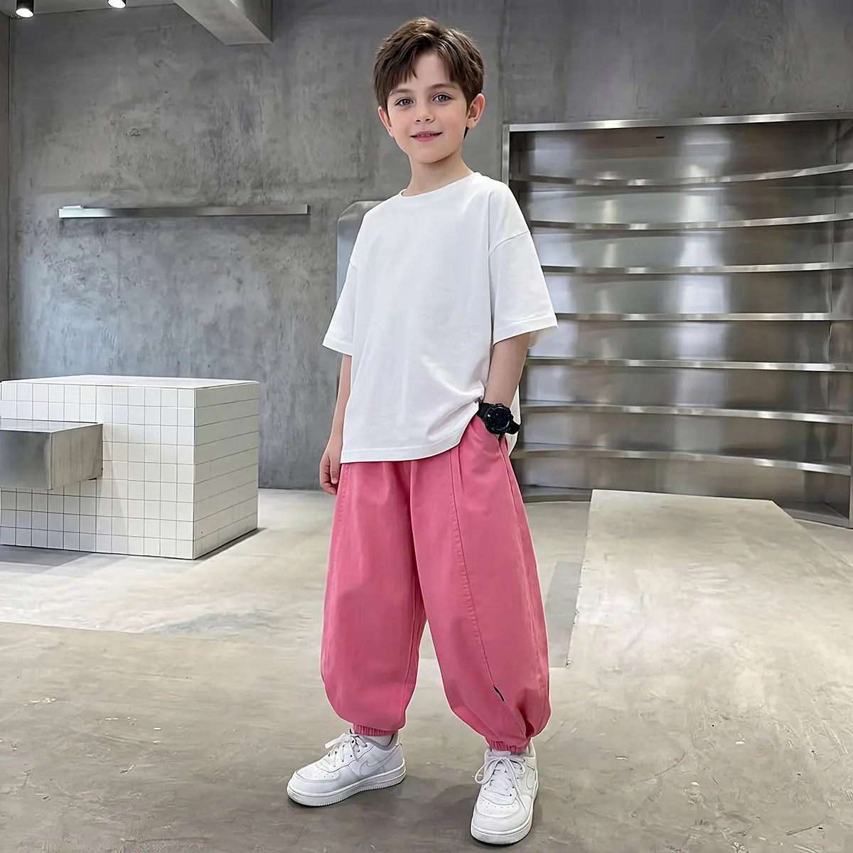 Boys Pink Solid Relaxed Fit Wide Leg Pants Pants Pink 2-3 Y
