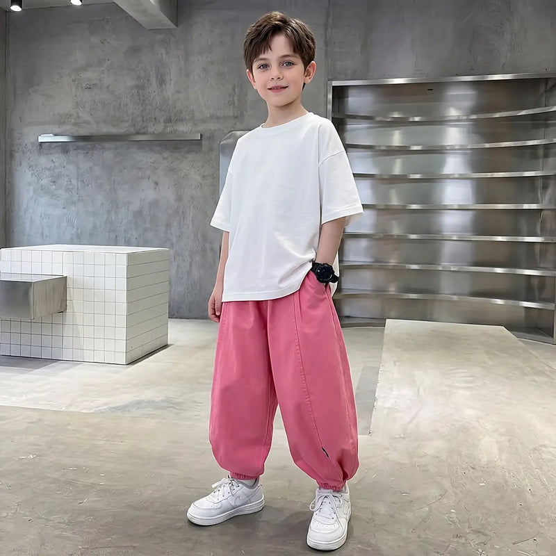 Boys Pink Solid Relaxed Fit Wide Leg Pants Pants Pink 2-3 Y