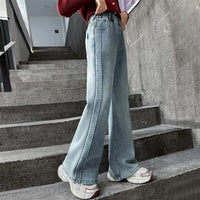 Girls Light Blue Braided Front Seam Relaxed Fit Denim Jeans Pants