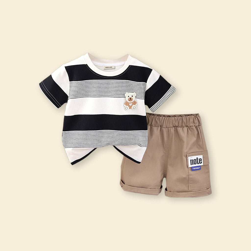 Boys Striped T-shirt with Shorts Set Sets Black 1-2 Y 