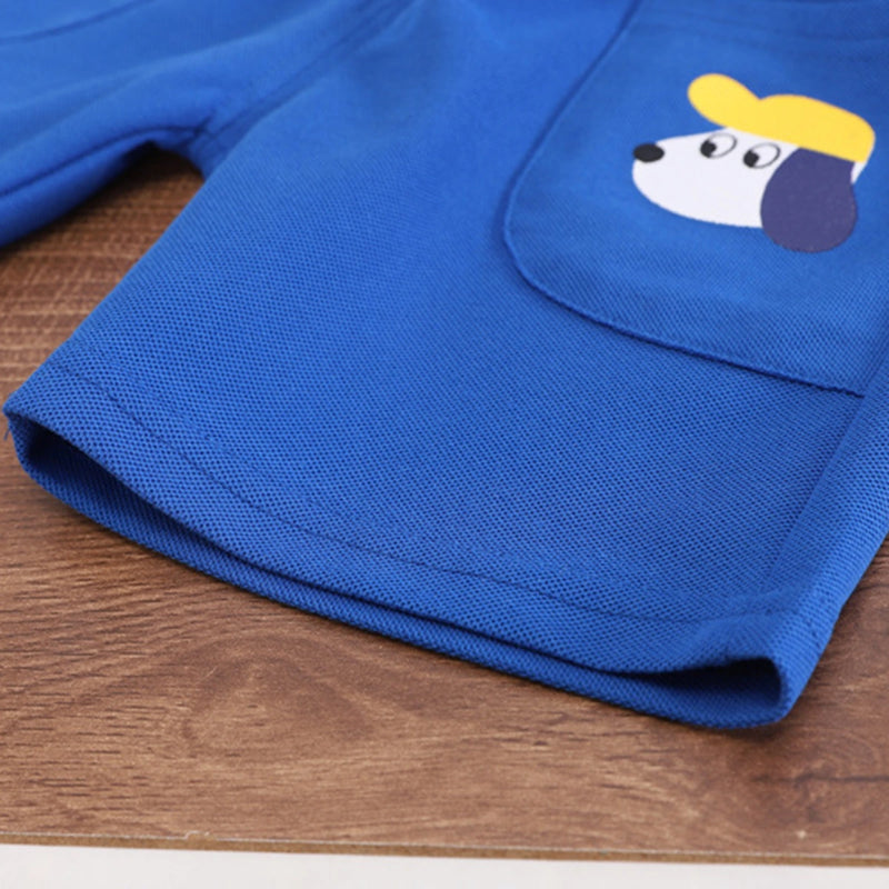 Boys Blue Puppy Graphic Printed Polo T-Shirt With Shorts Sets 2 pc. Sets