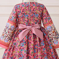 Girls Pink Floral Maxi Dress With Long Sleeves Casual Dresses