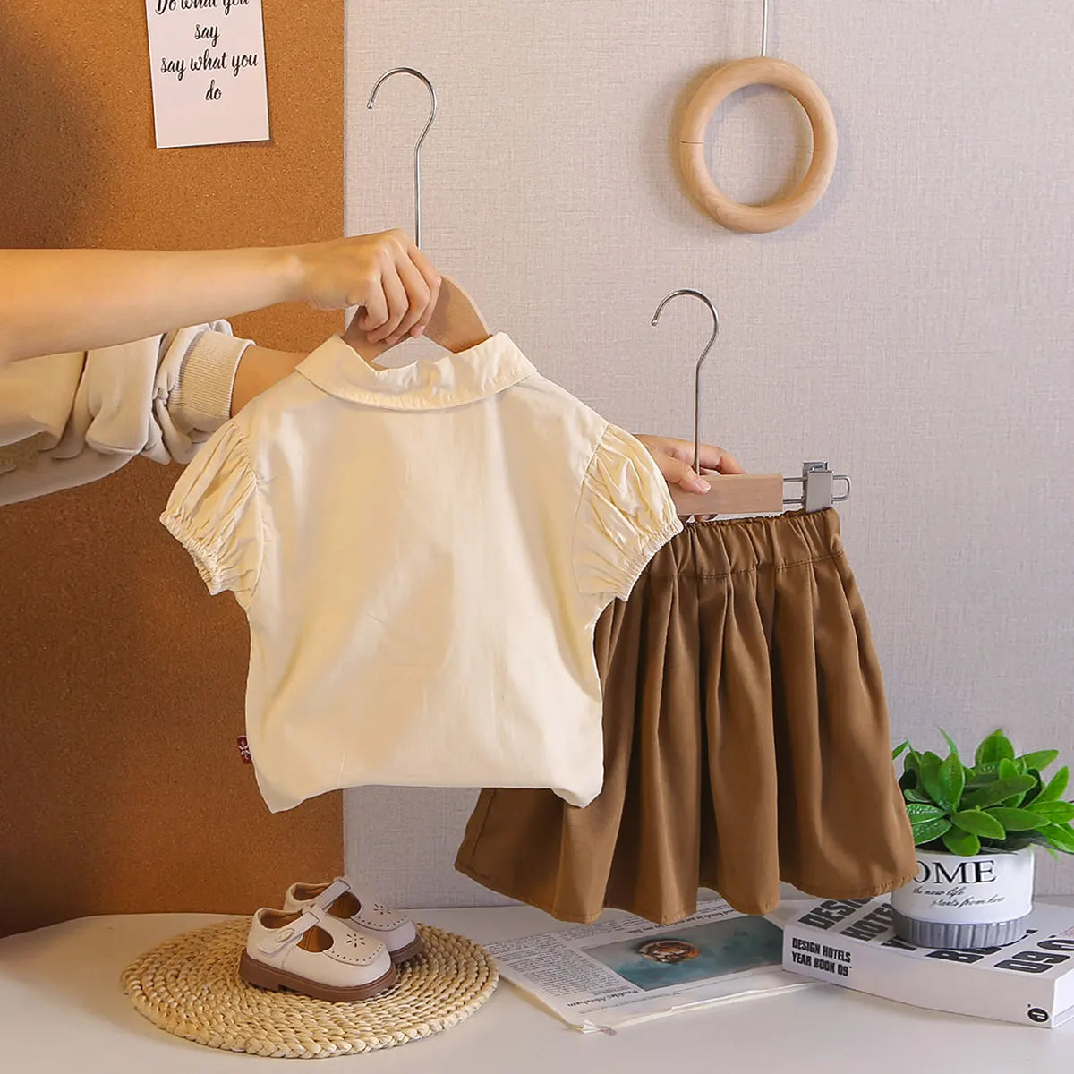 Boys Apricot Typographic Printed Shirt With Shorts & Necktie Sets Sets