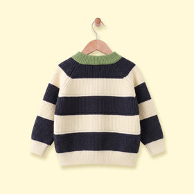 Girls Navy Blue Striped Long Sleeve Cardigan Sweaters & Cardigans