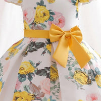 Girls Yellow Floral Printed Cap Sleeve Fit & Flare Party Wear Dress Party Dresses