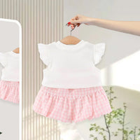 Girls Duck Applique Round Neck Top With Pink Elasticated Shorts Sets 2 pc. Sets
