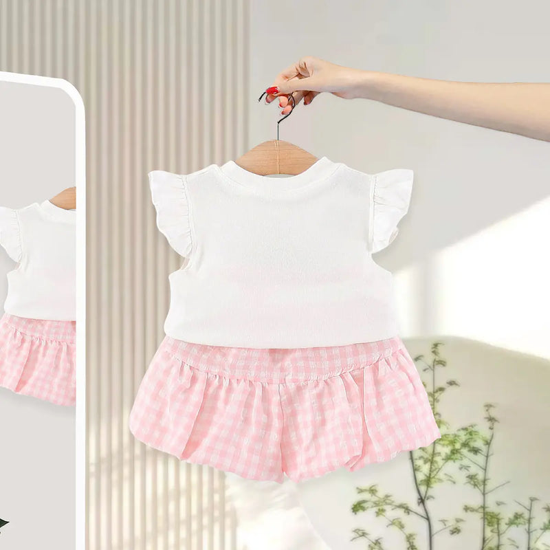 Girls Duck Applique Round Neck Top With Pink Elasticated Shorts Sets 2 pc. Sets