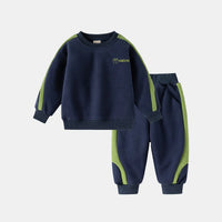 Boys Navy Blue Colorblocked Sweatshirt With Jogger Co-ord Sets Sets